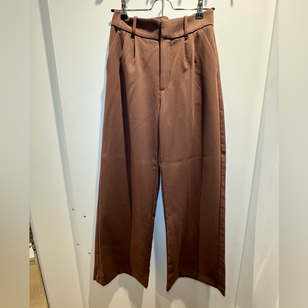 abercrombie wide leg brown trousers